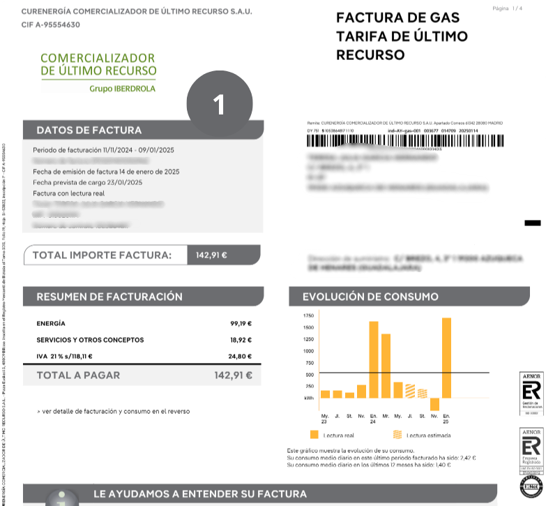 Anverso Factura Gas Curenergía