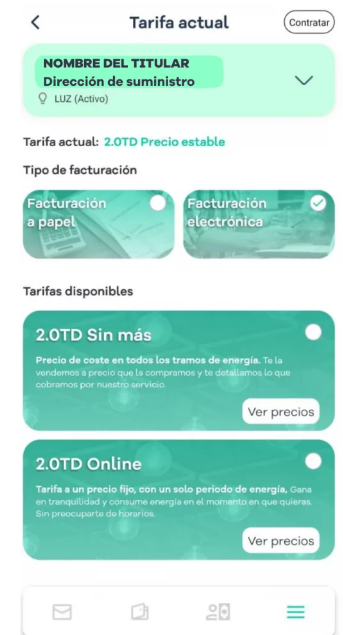 Cambio de tarifa Área Clientes Gana Energía