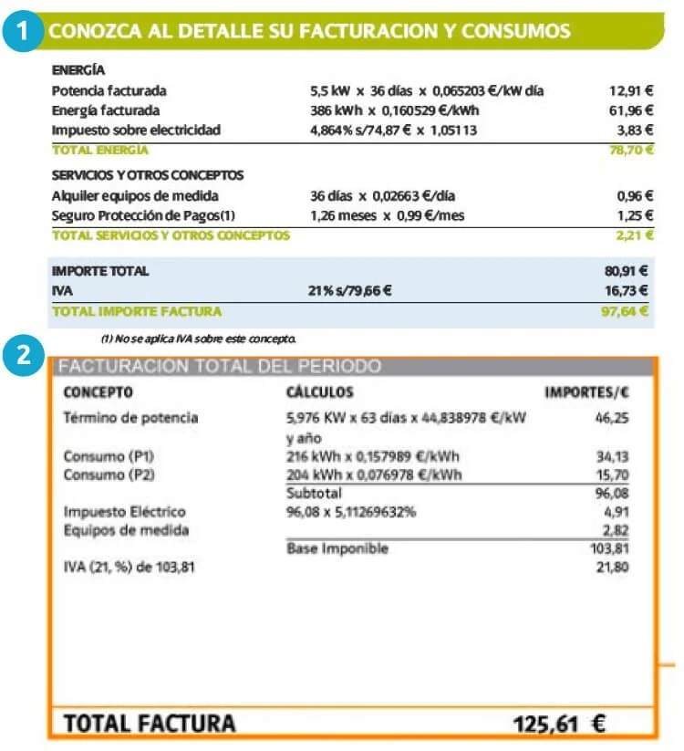Detalle de la factura de Iberdrola y de Repsol