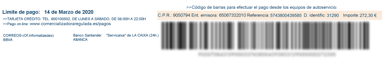 Documento de pago de Comercializadora Regulada de Naturgy