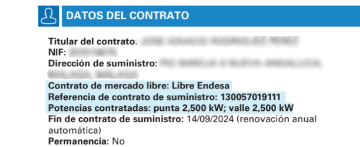 Datos de contrato factura de luz de Endesa