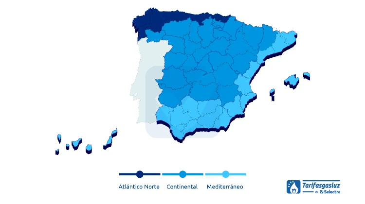 Mapa zonas geográficas consumo gas